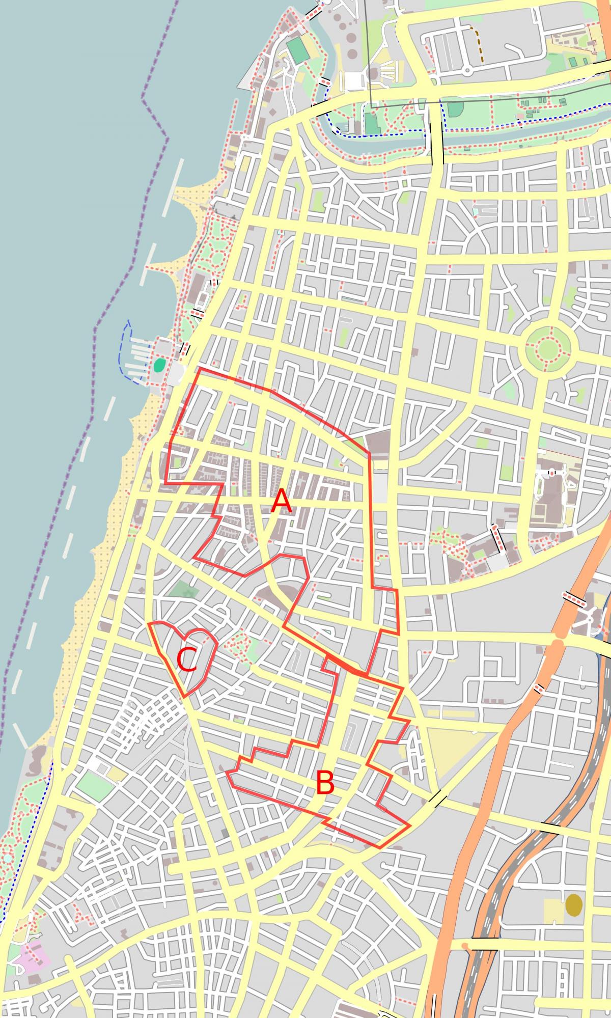 kaart van de witte stad van Tel Aviv