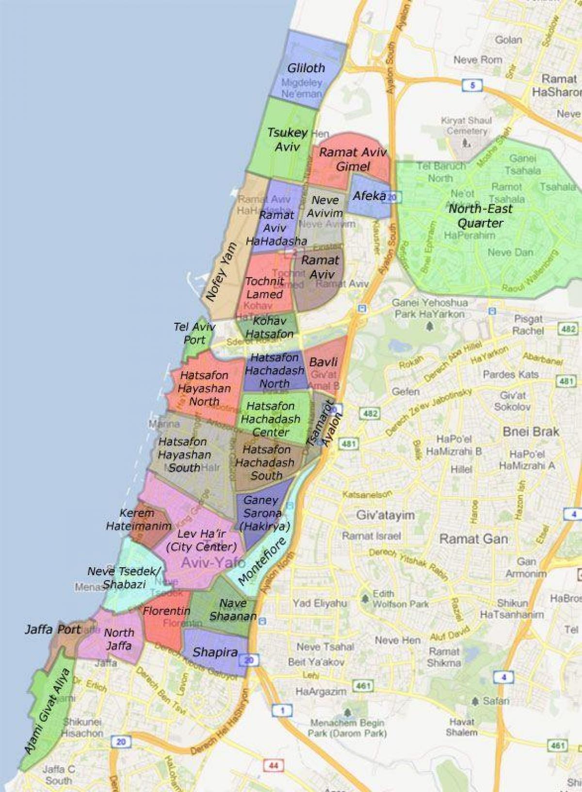 Tel Aviv wijken kaart