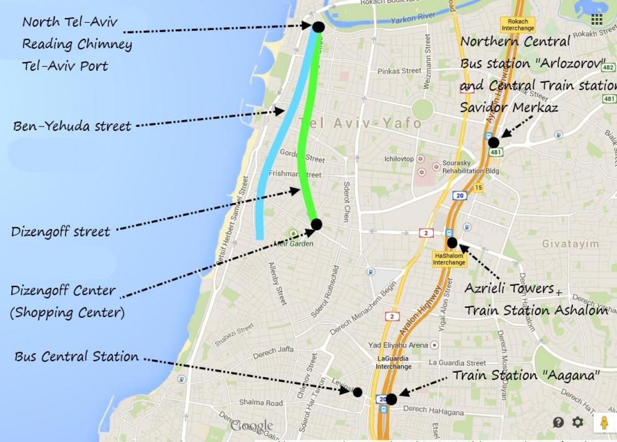 kaart van Tel Aviv openbaar vervoer